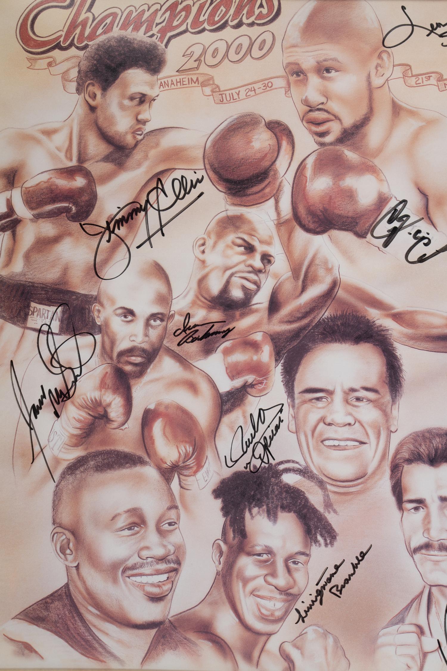 A Boxing Champions Signed Autograph Print Including Roberto Duran, Jake LaMotta and Diego "Chico" Corrales,