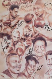 A Boxing Champions Signed Autograph Print Including Roberto Duran, Jake LaMotta and Diego "Chico" Corrales,