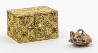 A Small Brown Glazed Pottery Figure of a Turtle Length 2 inches.