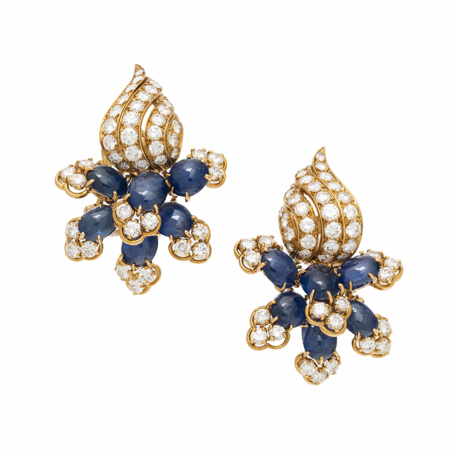 FRENCH, SAPPHIRE AND DIAMOND EARRINGS