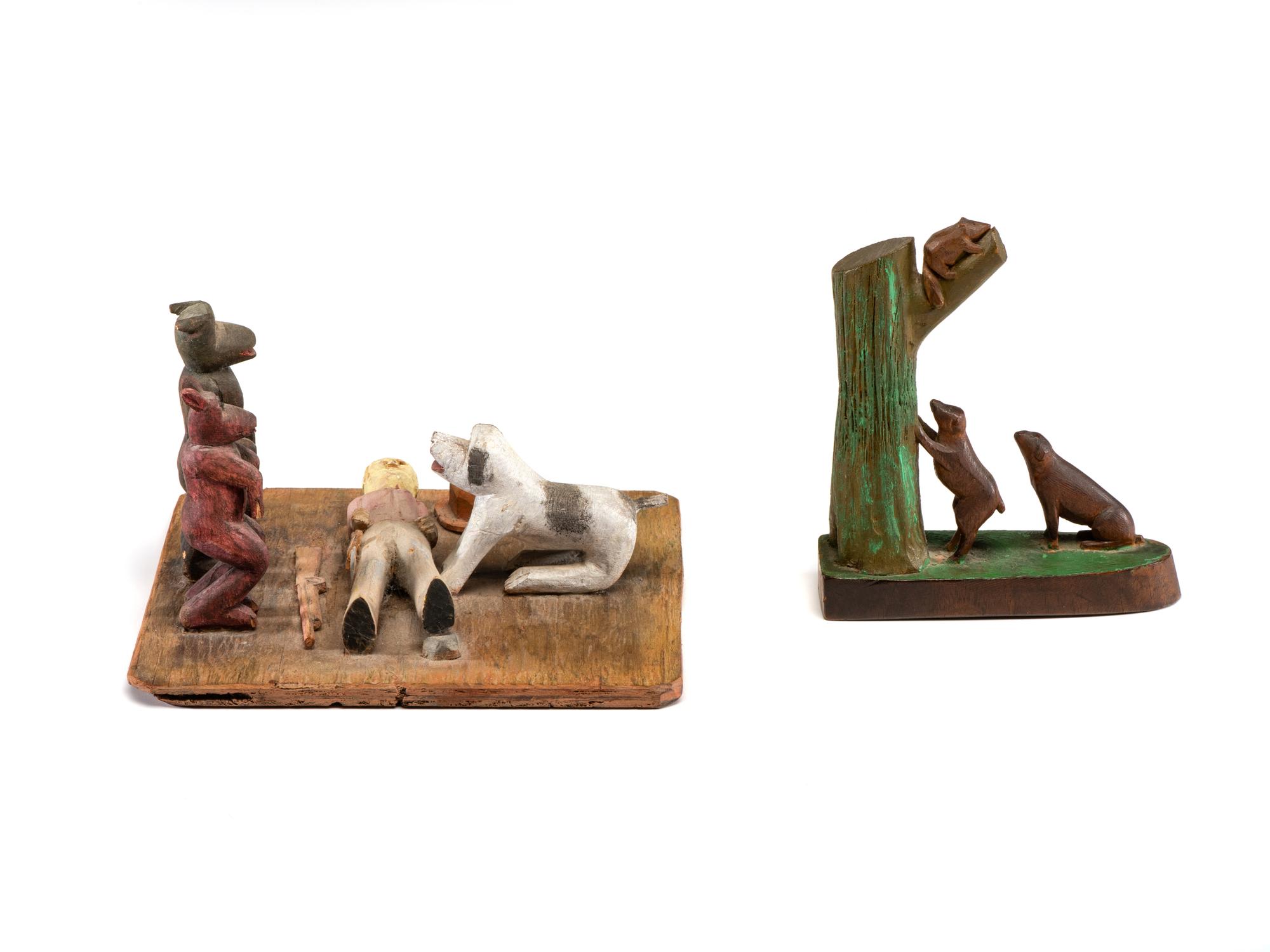 Two Carved and Painted Folk Art Hunting Scenes