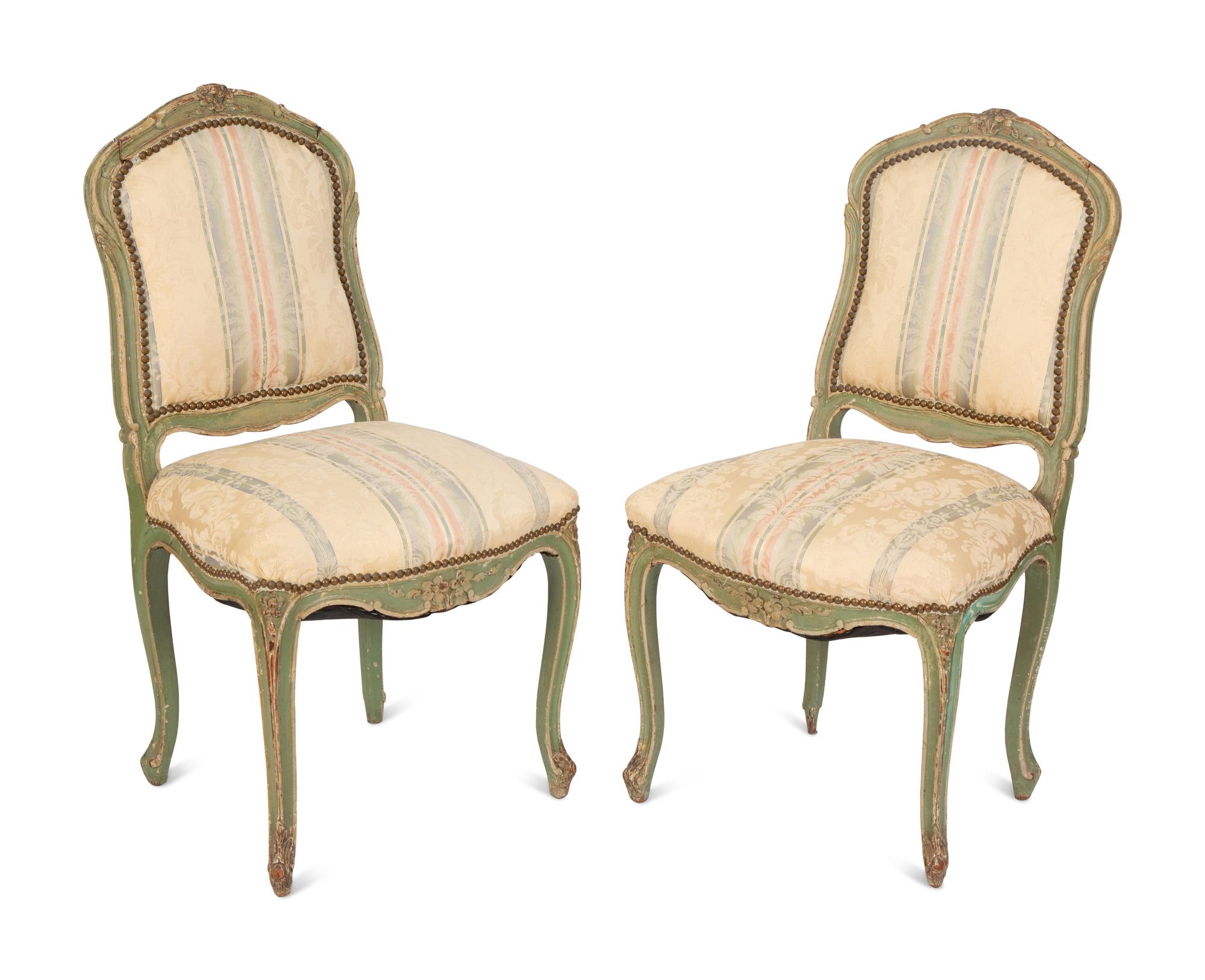 A Pair of Louis XVI Carved and Painted Side Chairs — 20TH CENTURY