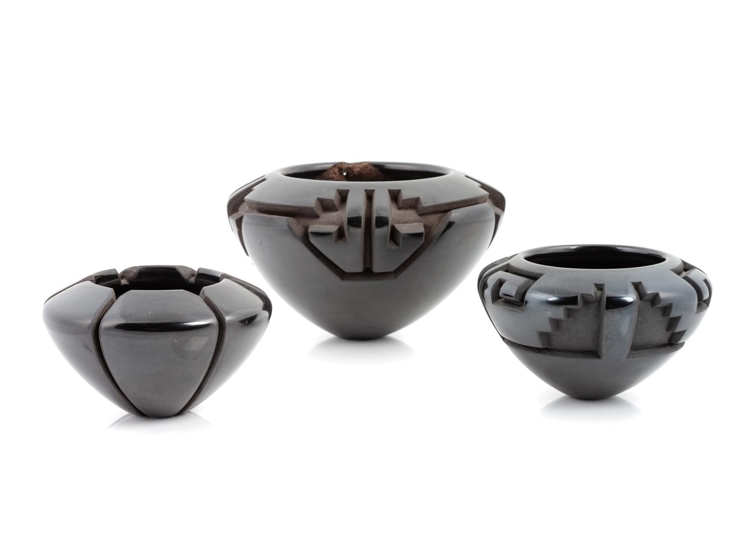 Deeply Carved Blackware Jars