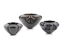 Deeply Carved Blackware Jars