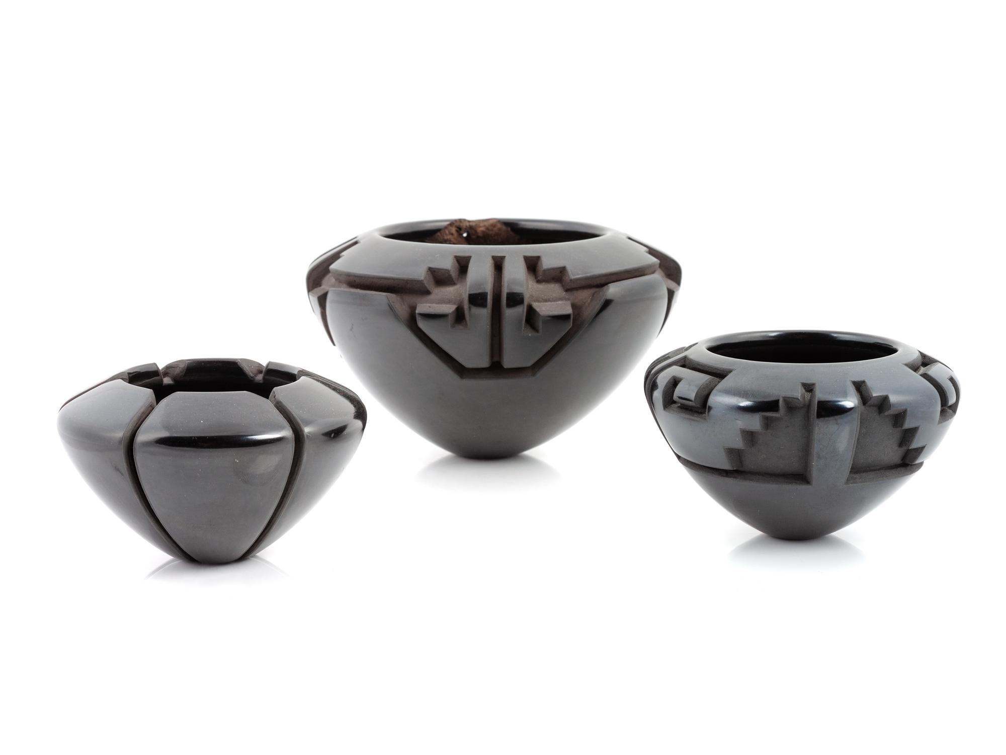 Deeply Carved Blackware Jars