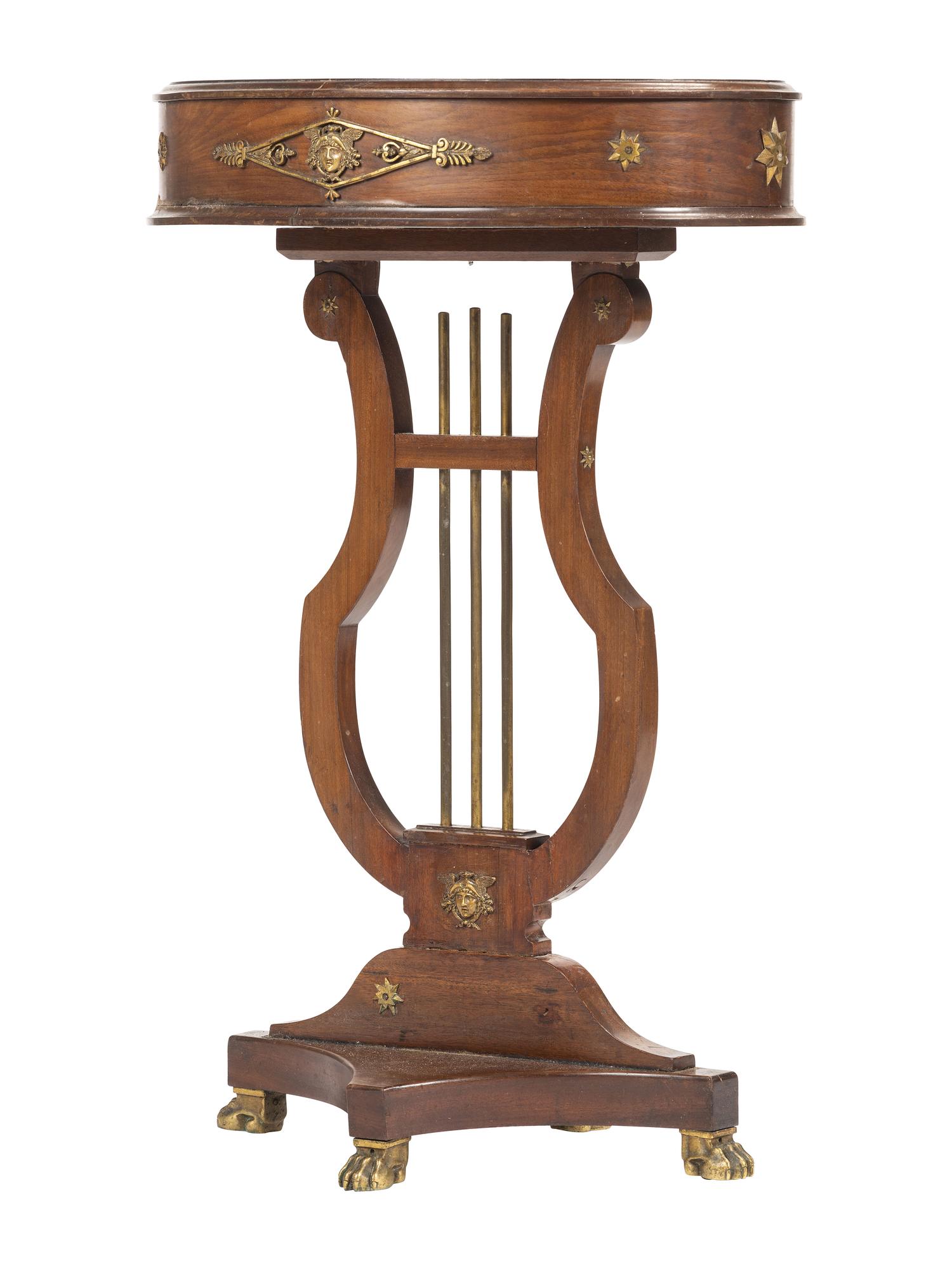 An Empire-Style Mahogany Lyre-Base Plant Stand