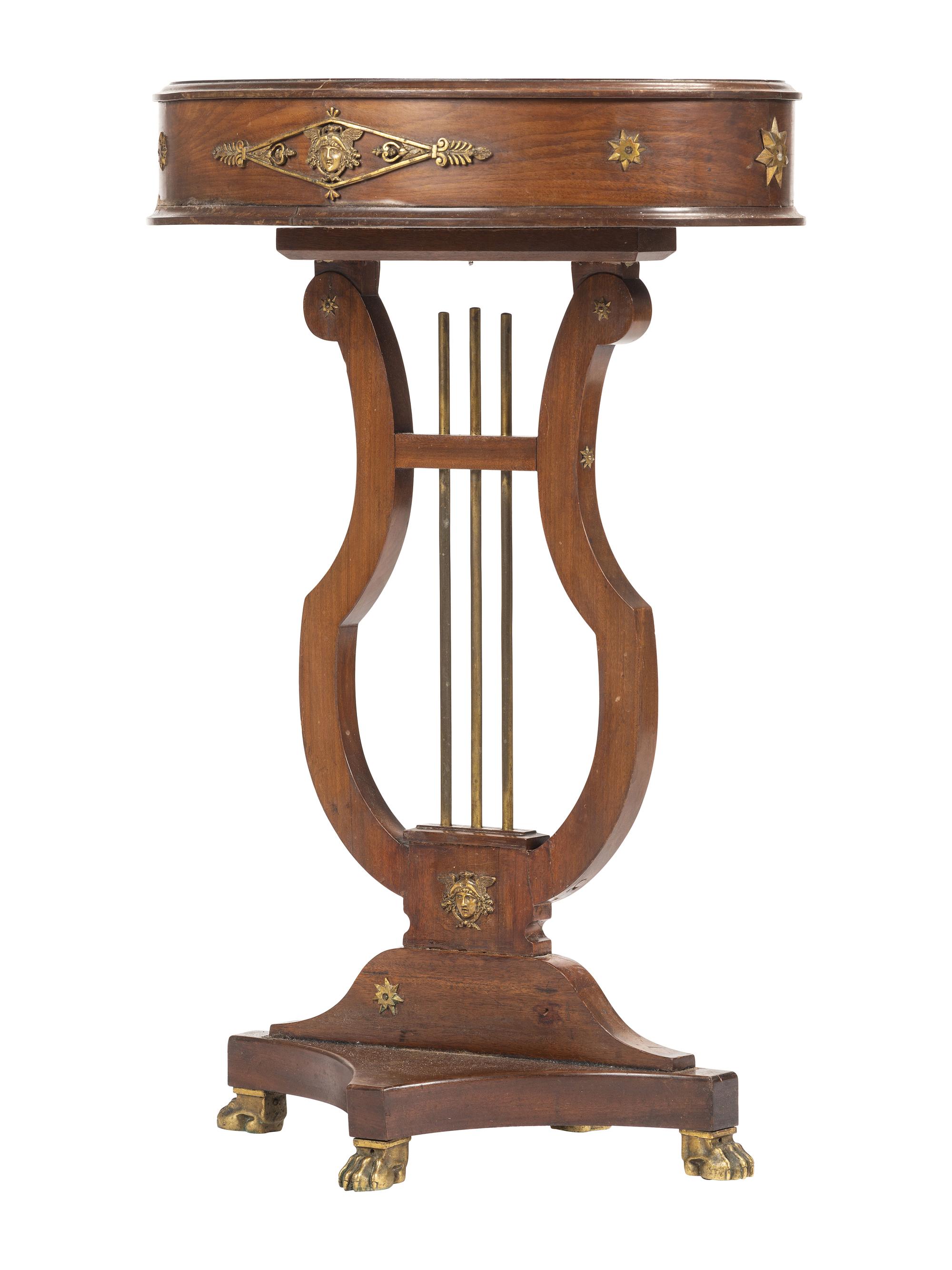An Empire-Style Mahogany Lyre-Base Plant Stand