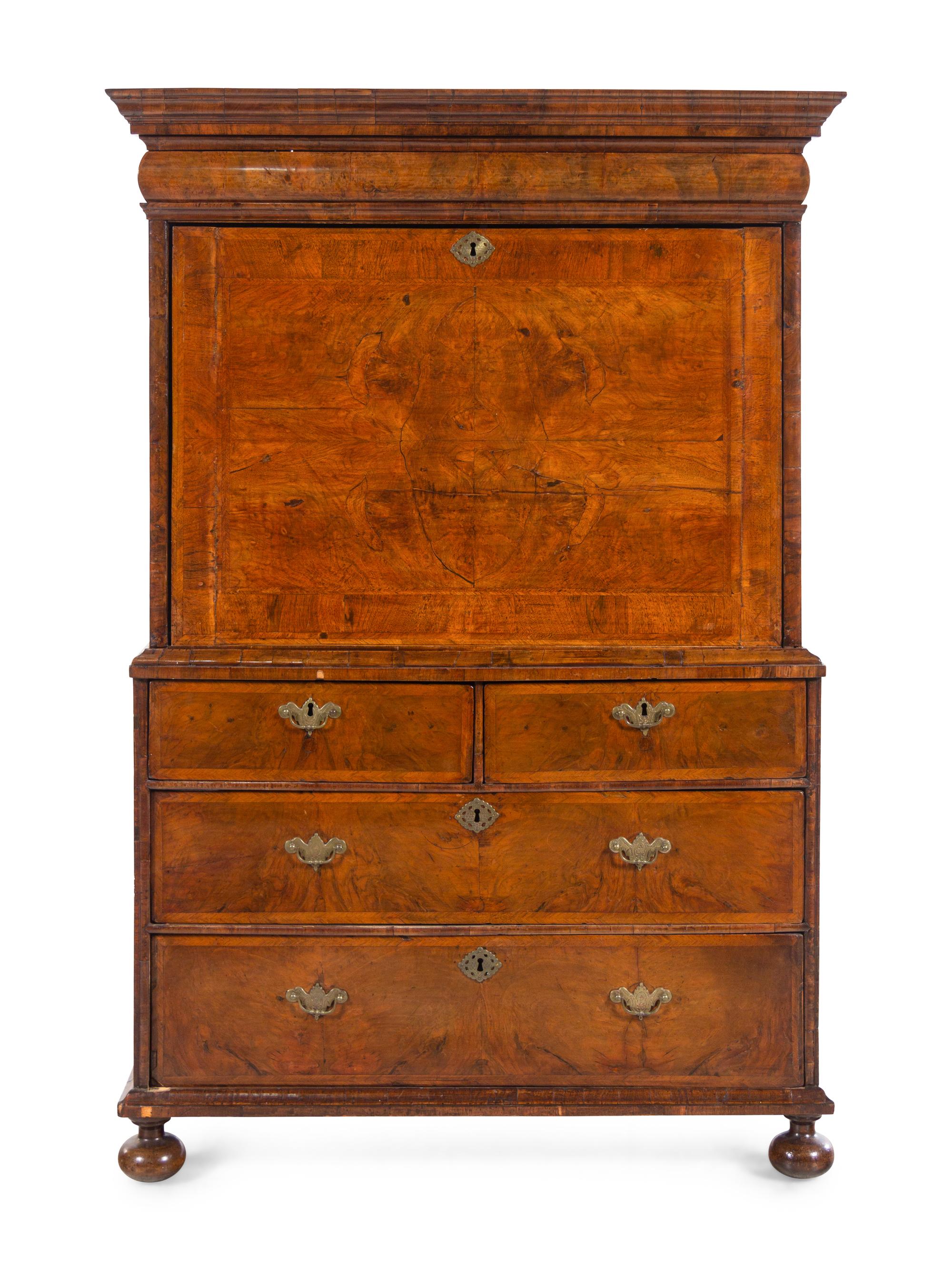 A George I Figured Walnut Secretary Chest