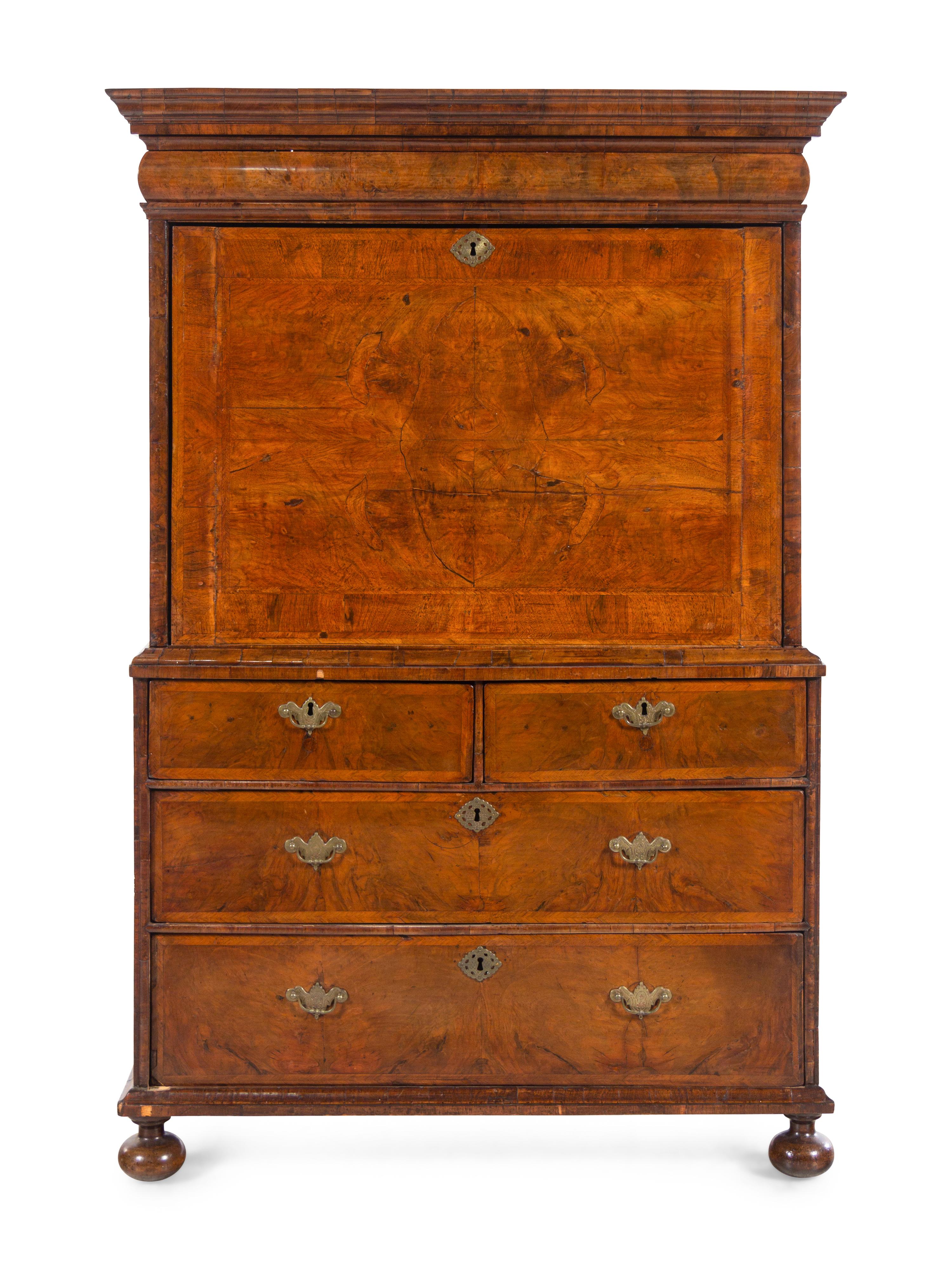 A George I Figured Walnut Secretary Chest