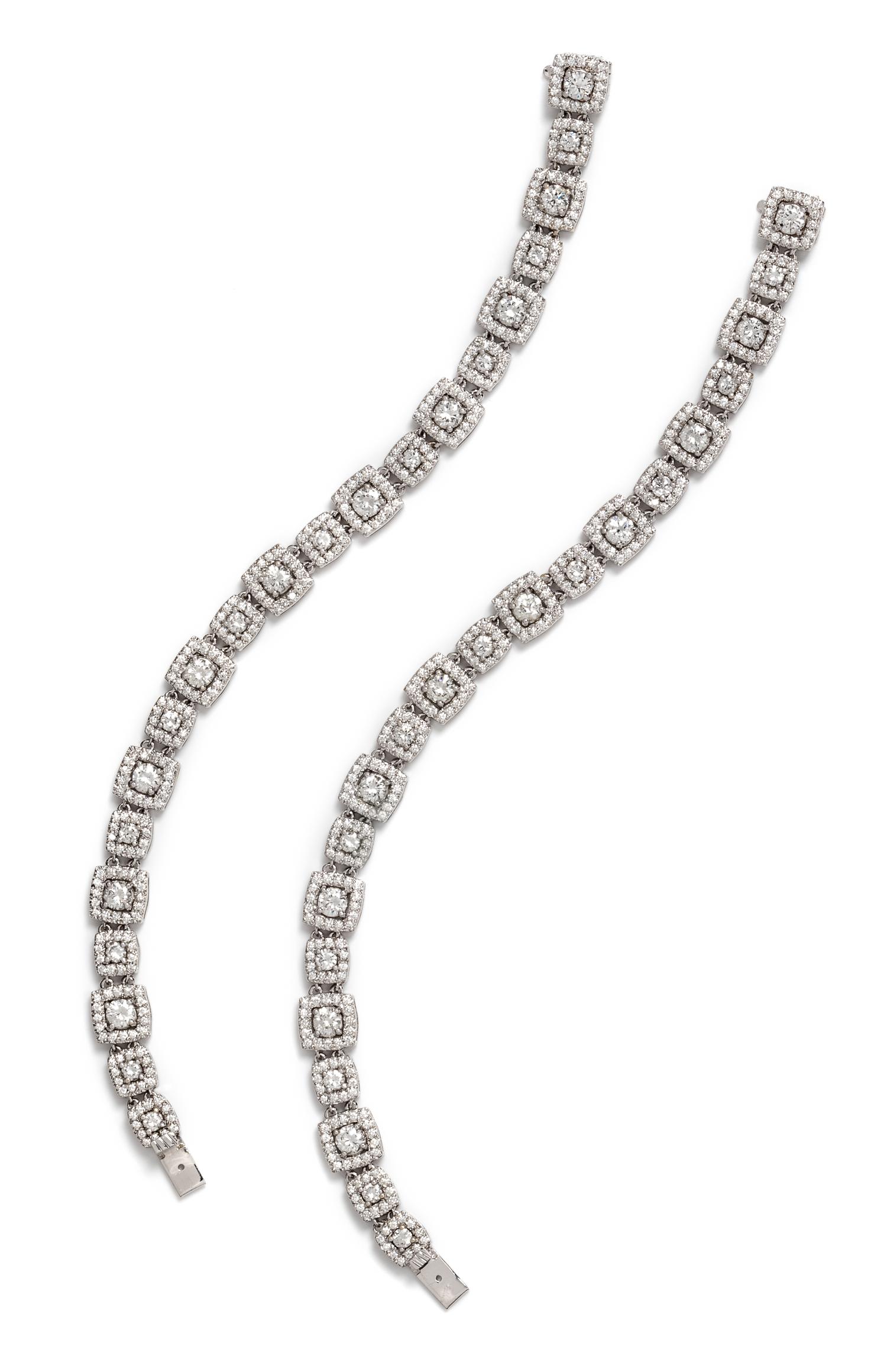 A Pair of White Gold and Diamond Convertible Bracelets, 28.70 dwts.