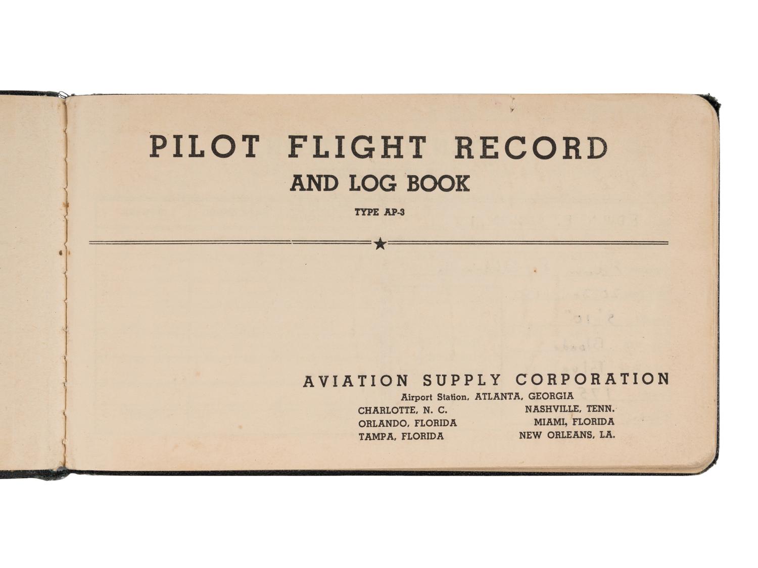 ALDRIN, Edwin E. "Buzz" (b. 1930). Pilot flight record and log book. Florida, Texas, and Nevada,1951-52.