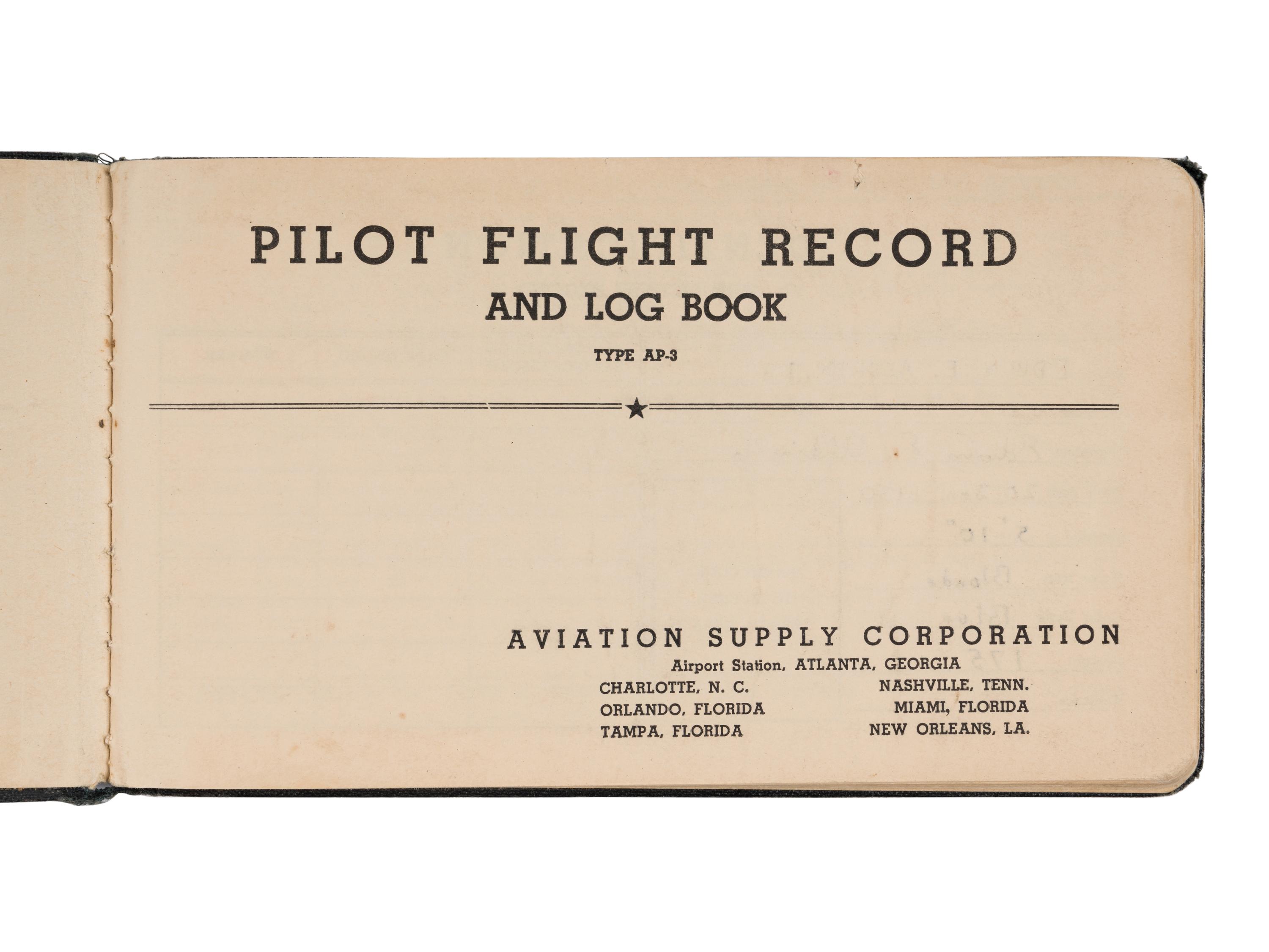 ALDRIN, Edwin E. "Buzz" (b. 1930). Pilot flight record and log book. Florida, Texas, and Nevada,1951-52.