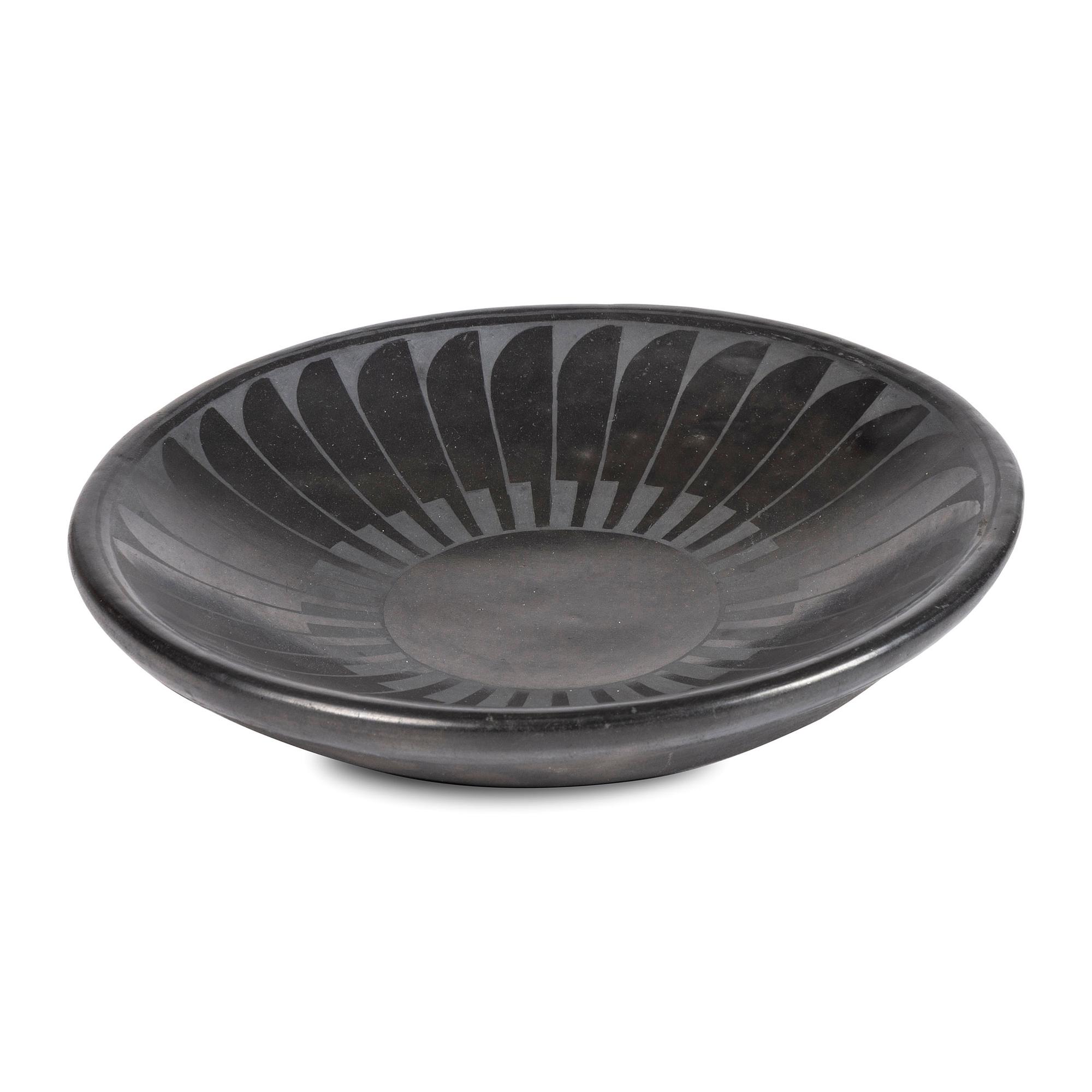Blackware Plate, with Repeating Feather Design