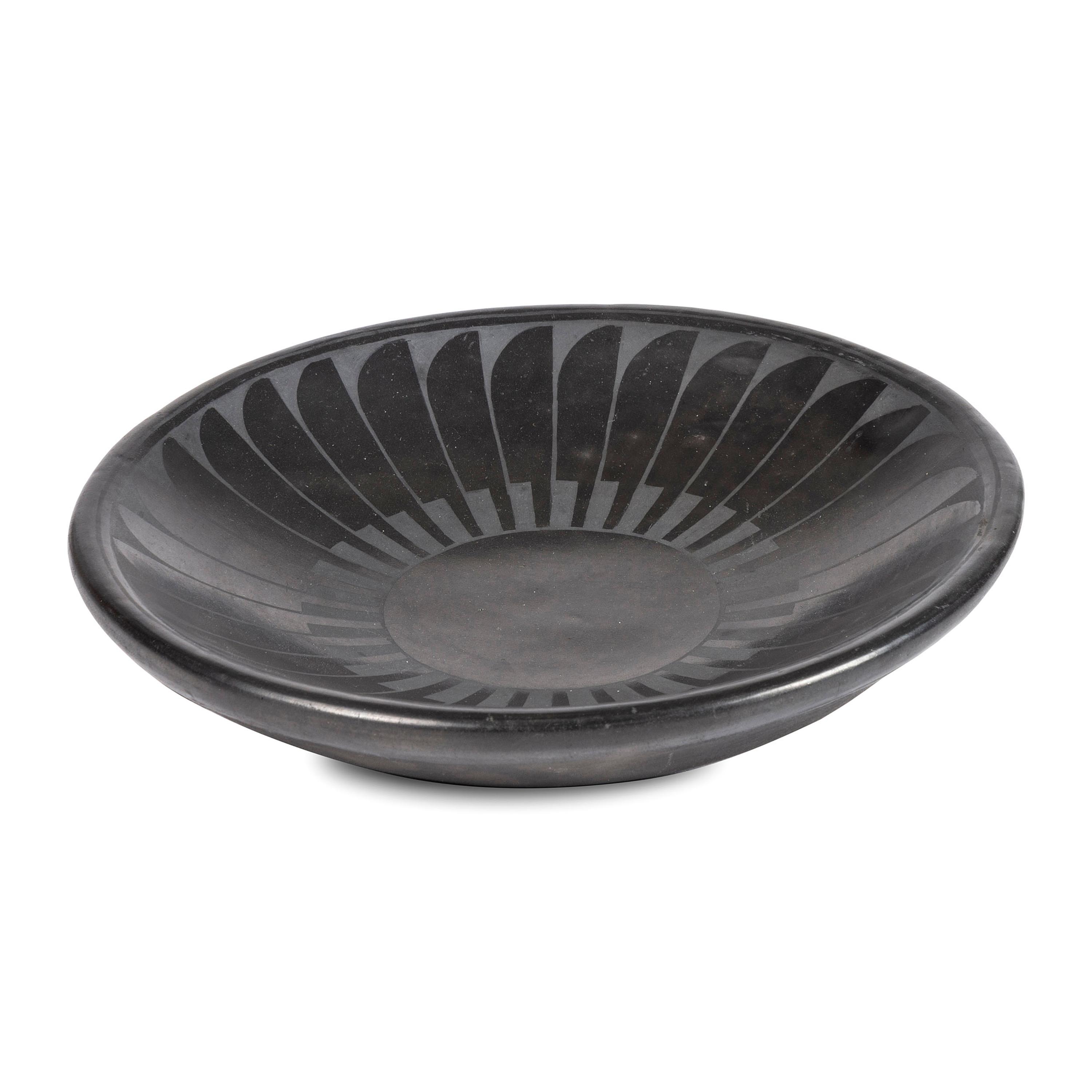 Blackware Plate, with Repeating Feather Design