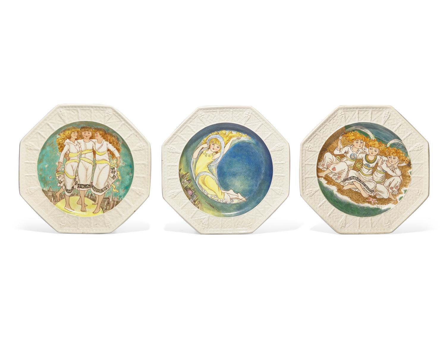 A Set of Three Wedgwood Octagonal Figural-Painted Plates for John Mortlock