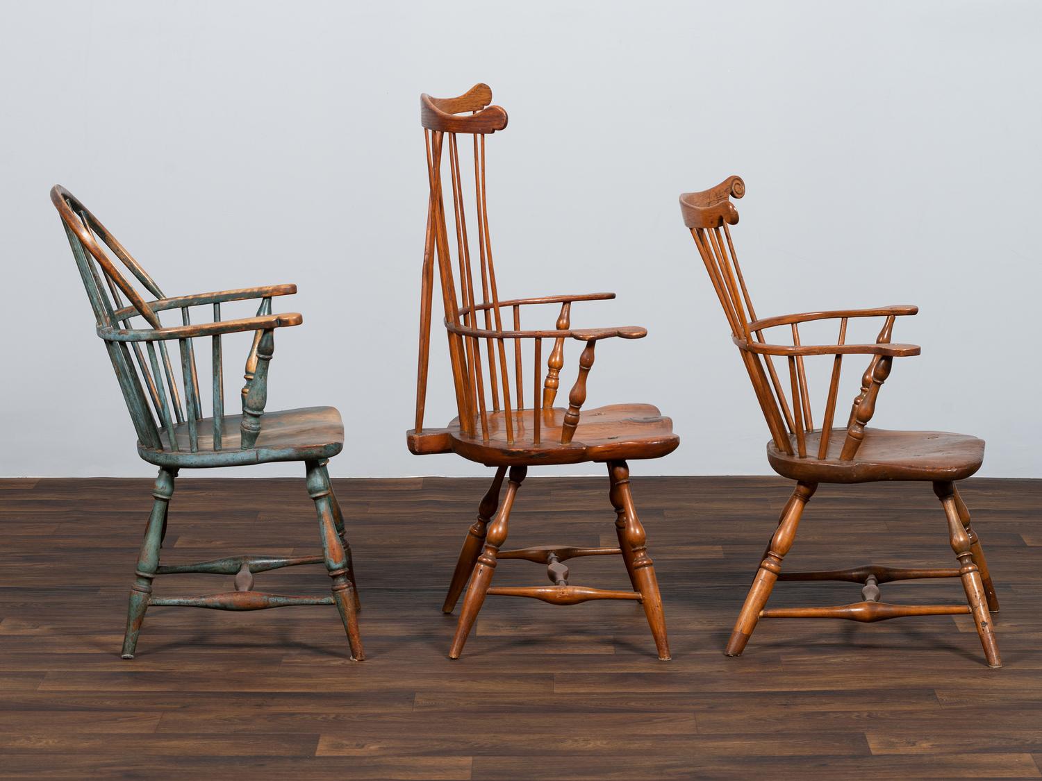 Three Compass Seat Windsor Armchairs