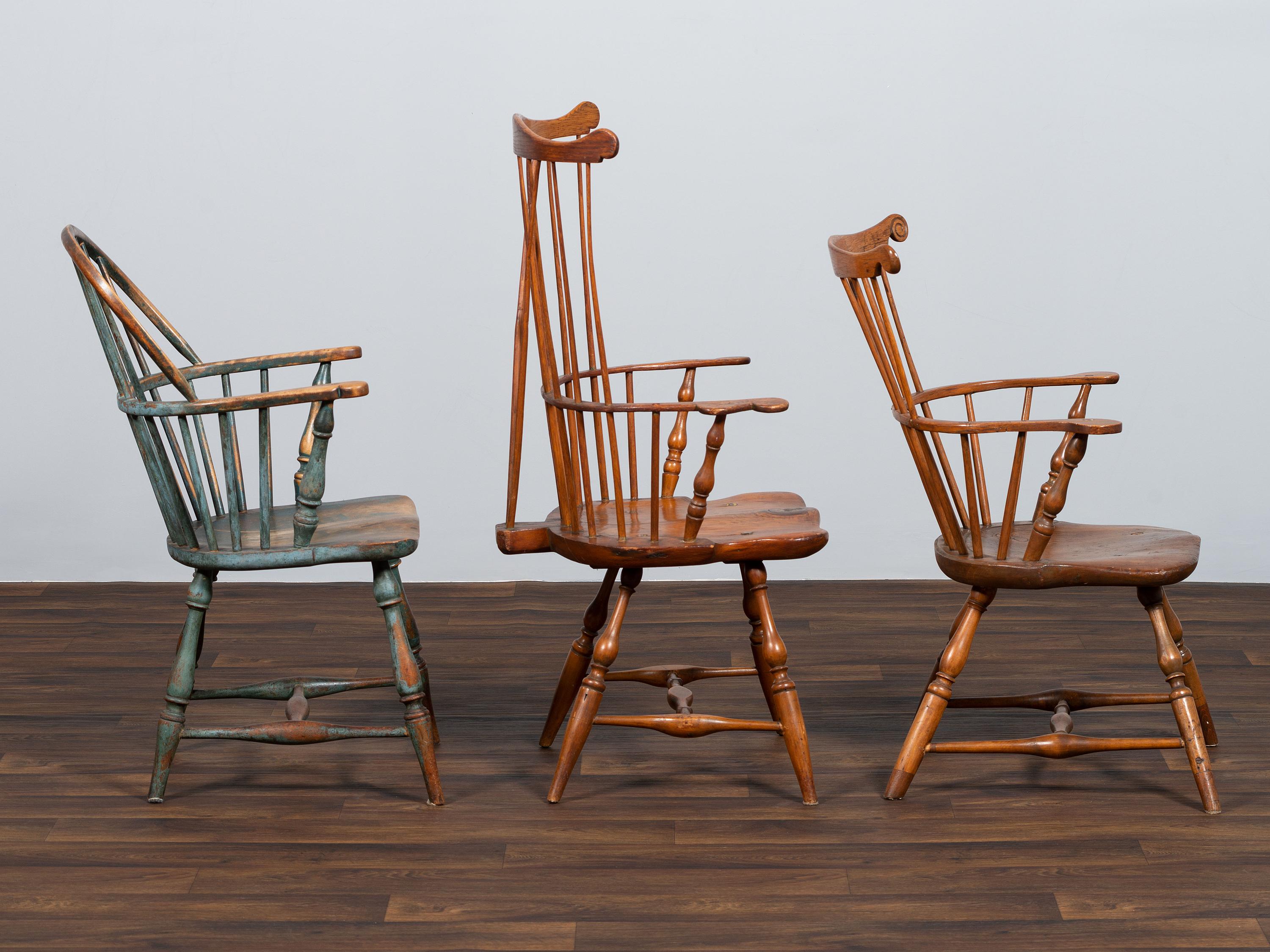 Three Compass Seat Windsor Armchairs
