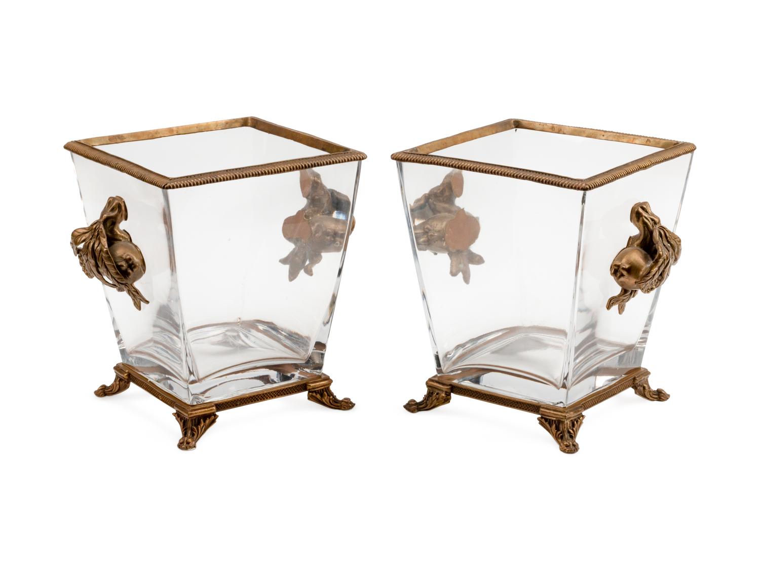 A Pair of Louis XVI Style Bronze-Mounted Glass Jardinieres