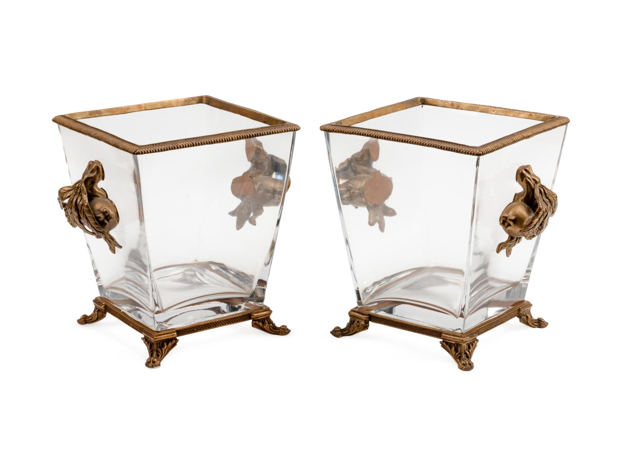A Pair of Louis XVI Style Bronze-Mounted Glass Jardinieres