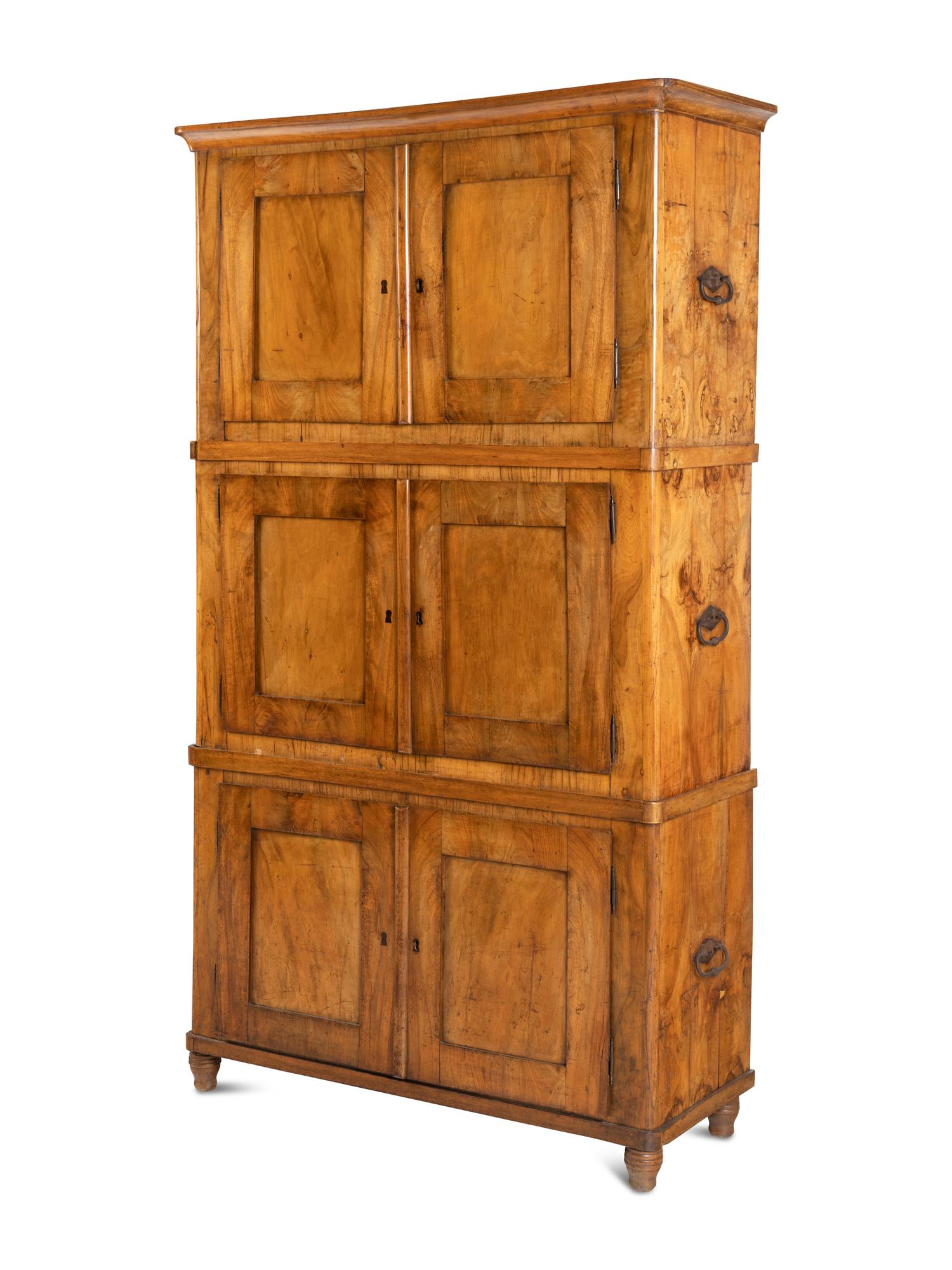 A German or Austrian Walnut Three-Case Campaign Cabinet