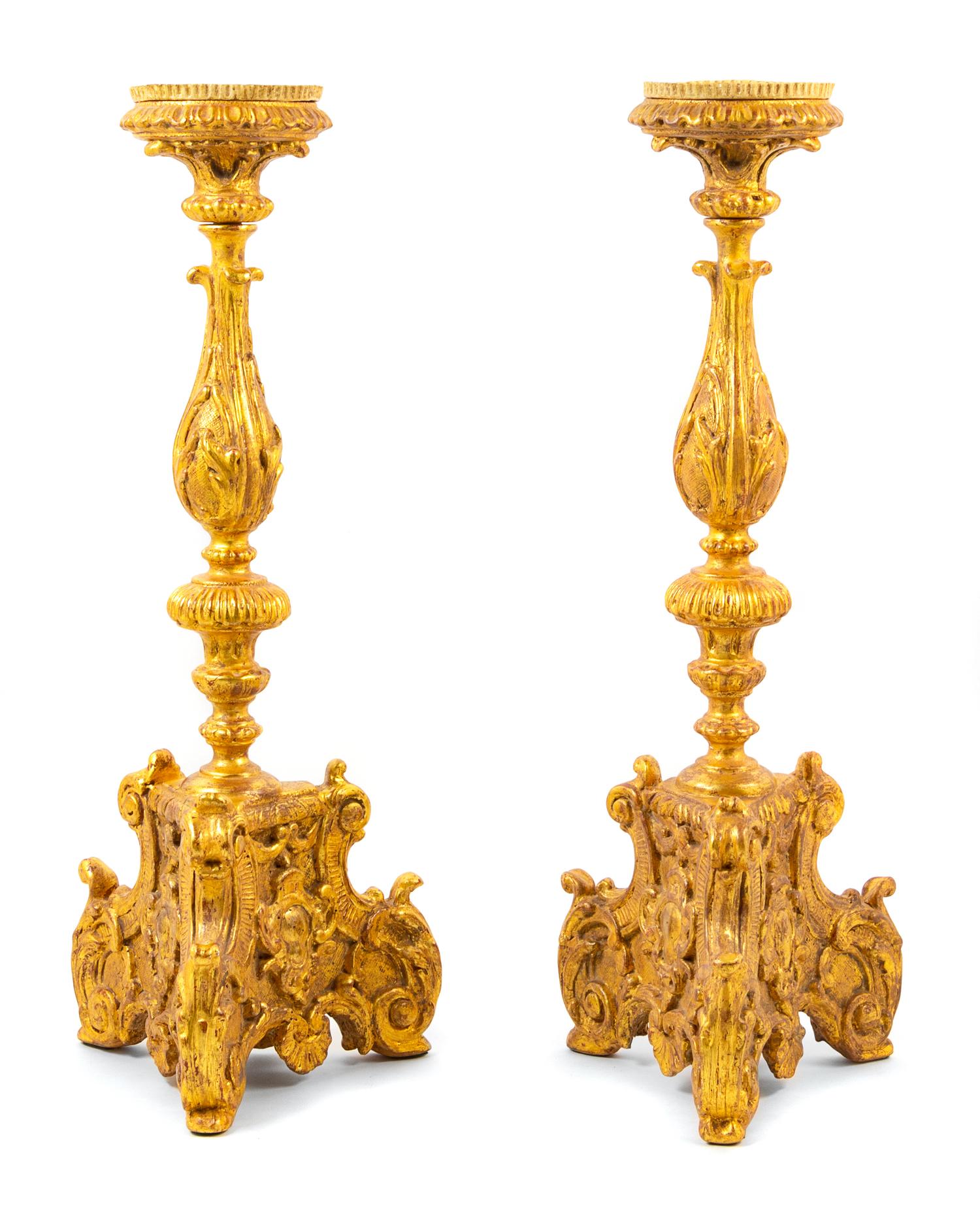 A Pair of Italian Baroque Giltwood Prickets Height 26 1/4 inches. — 18TH/19TH CENTURY