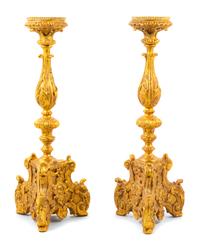A Pair of Italian Baroque Giltwood Prickets Height 26 1/4 inches. — 18TH/19TH CENTURY