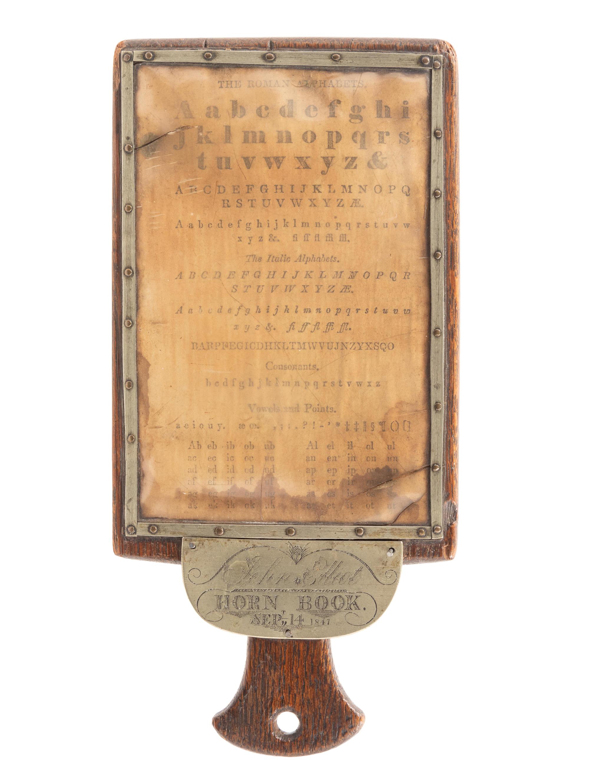 A 'John Elliot' Pewter Mounted Oak Horn Book