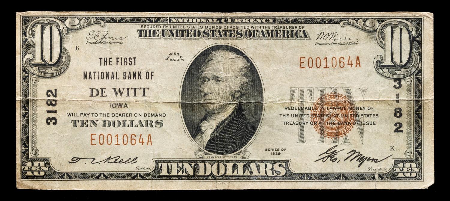 A United States Series 1929 National Currency: Type I $10 Note — #3182