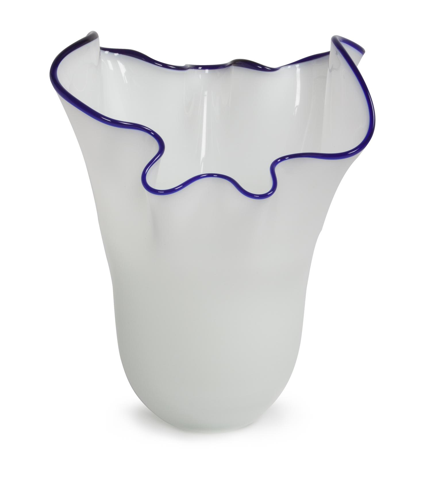 A White Studio Glass Vase Height 9 3/8 x width 8 inches.