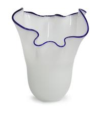 A White Studio Glass Vase Height 9 3/8 x width 8 inches.