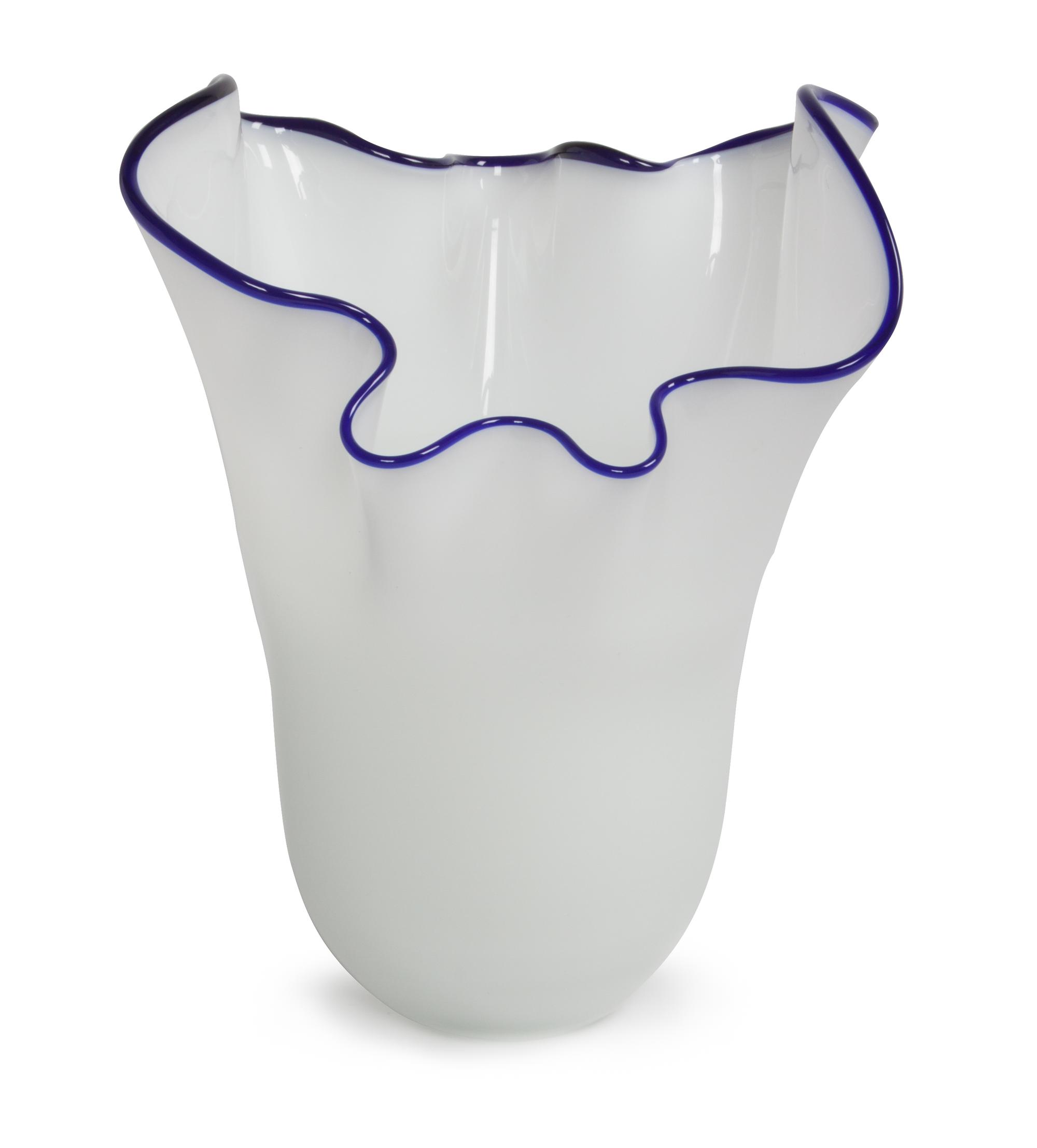 A White Studio Glass Vase Height 9 3/8 x width 8 inches.