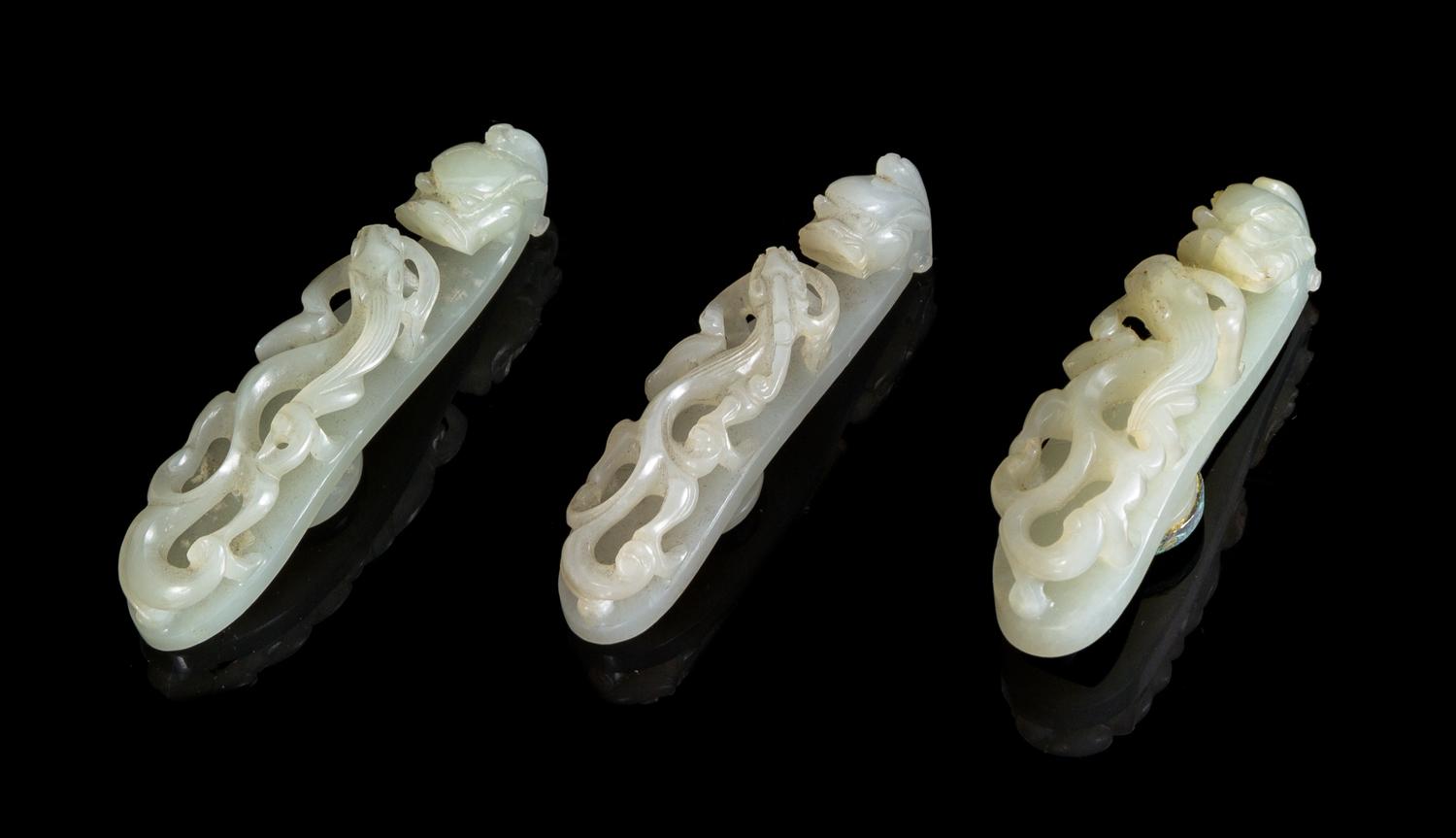 Three Jade 'Dragon' Belt Hook Length of largest 3 1/2 inches. — 18TH-19TH CENTURY
