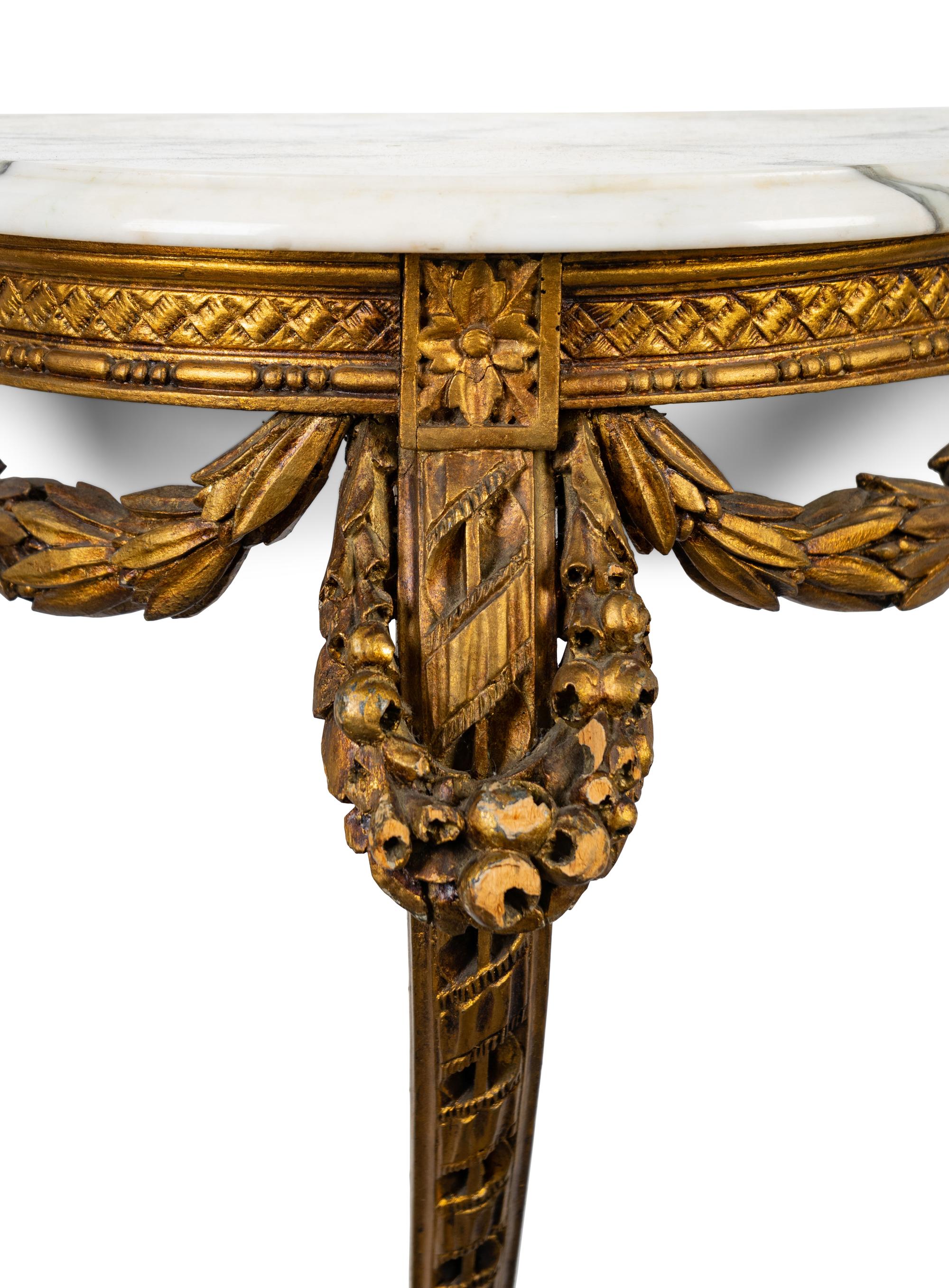 A Louis XVI Style Carved Giltwood Marble Top Demi-lune Wall Console — 19TH CENTURY