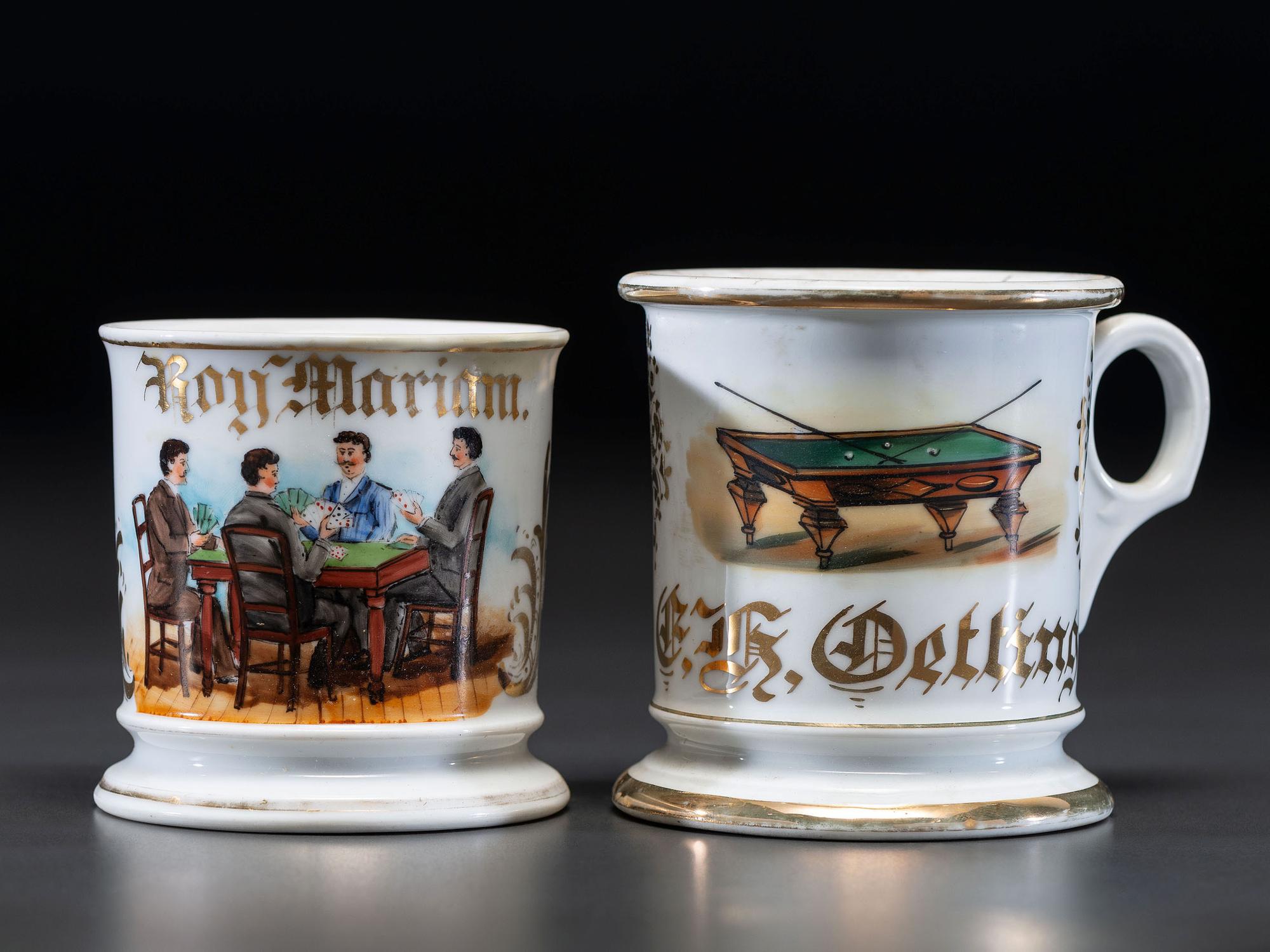 Two Tabletop Gaming Porcelain Shaving Mugs