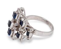 A Platinum, Synthetic Sapphire and Diamond Ring,