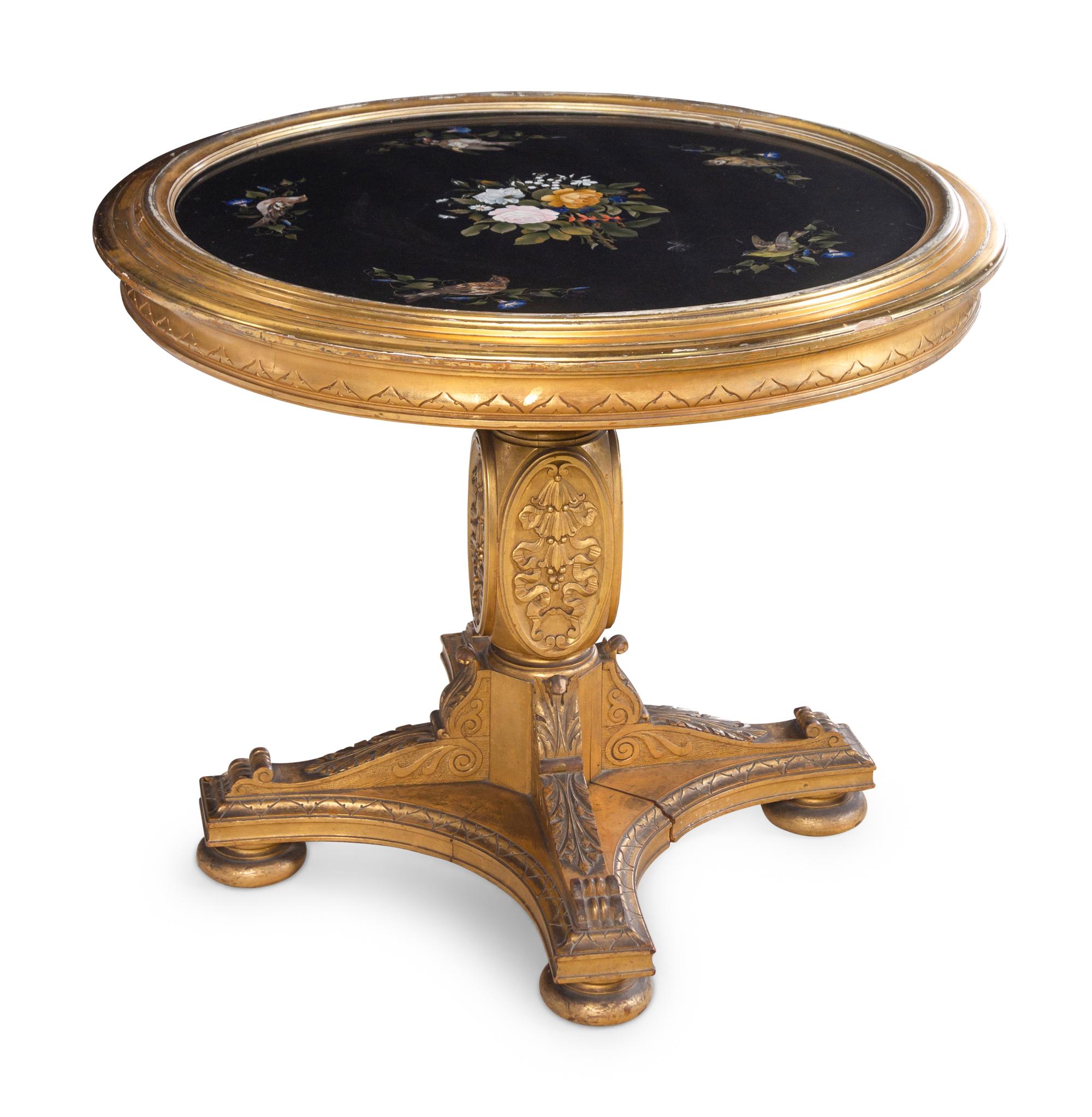 An Italian Giltwood Pietra Dura Center Table