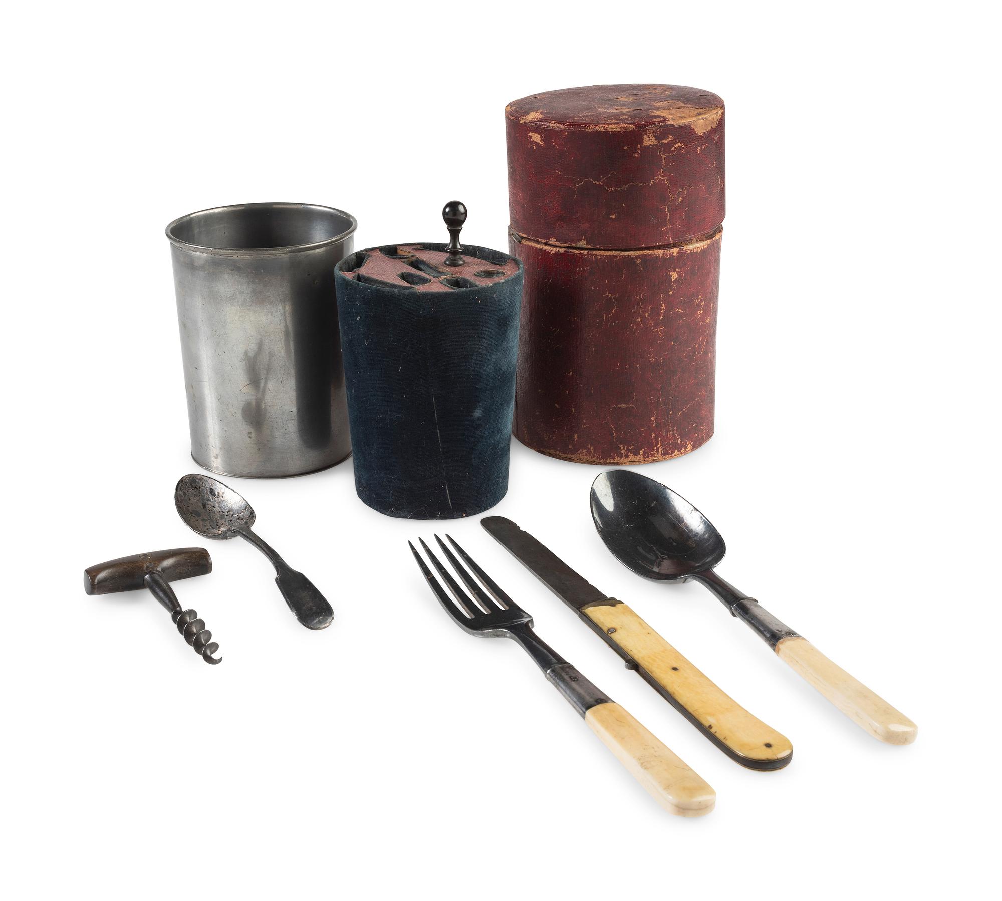 Civil War-period officer's traveling eating utensils kit.