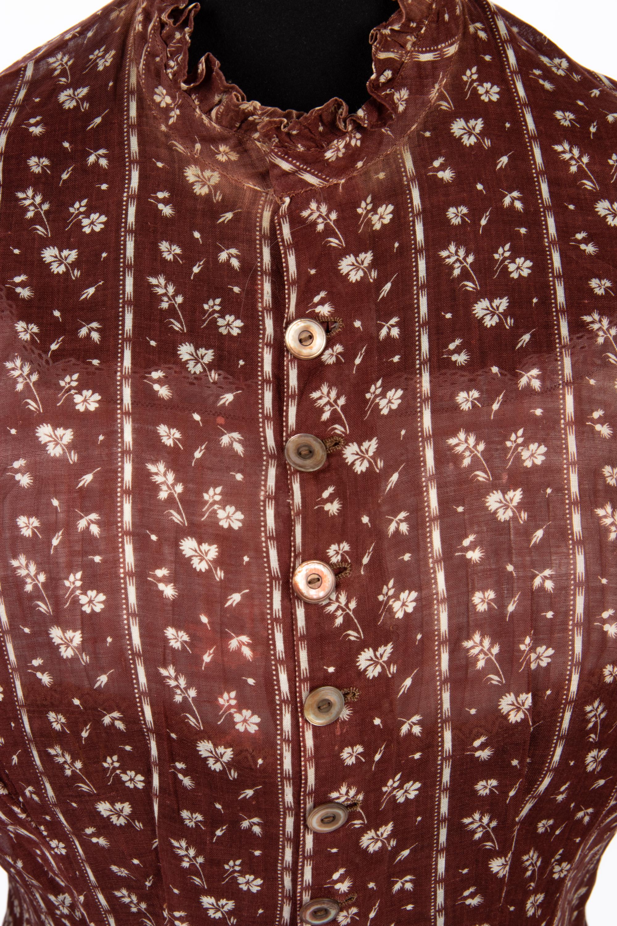Two Printed Cotton Dresses, and One Blouse, 1870-80s