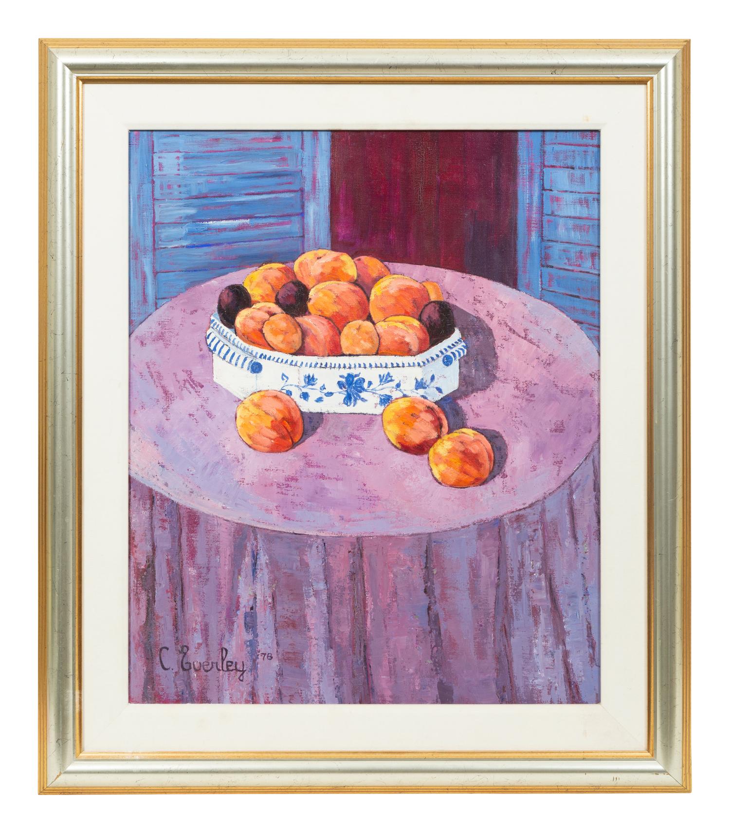 Peaches in a Blue and White Bowl , 1976, and Yellow Gorse in a Blue Pitcher (two works)