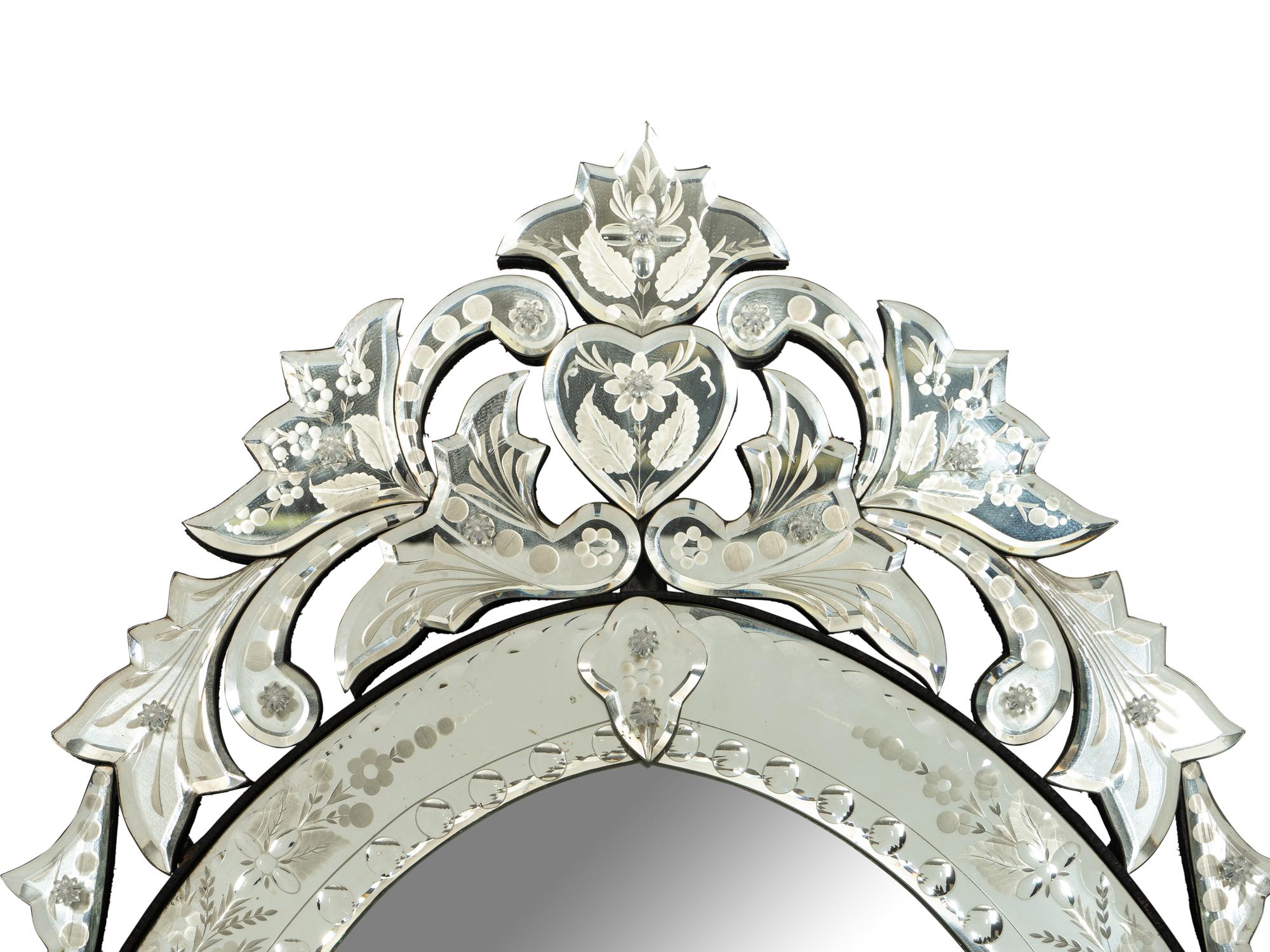 A Venetian Style Cut and Etched Glass Mirror