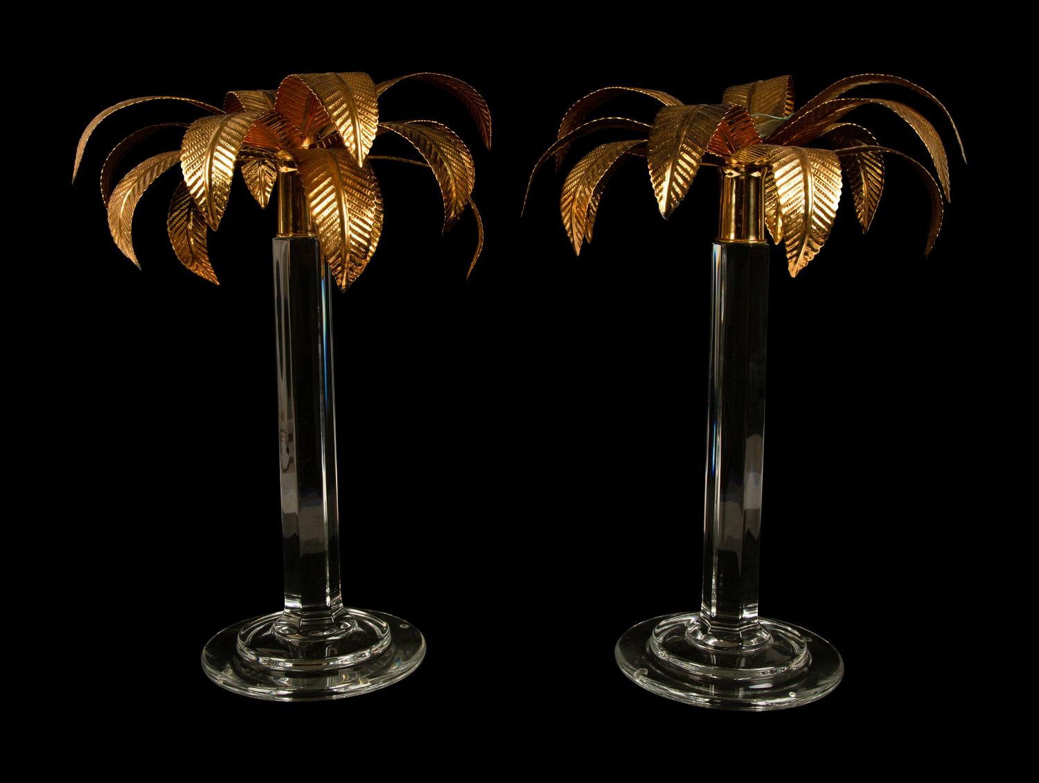 A Pair of William Yeoward Glass and Gilt Metal Palm Tree Candlesticks — 20TH CENTURY