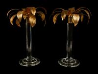 A Pair of William Yeoward Glass and Gilt Metal Palm Tree Candlesticks — 20TH CENTURY