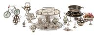 A Collection of Silver and Silvered Metal Table Articles Width of widest serving tray 3 1/2 inches. — Various Makers