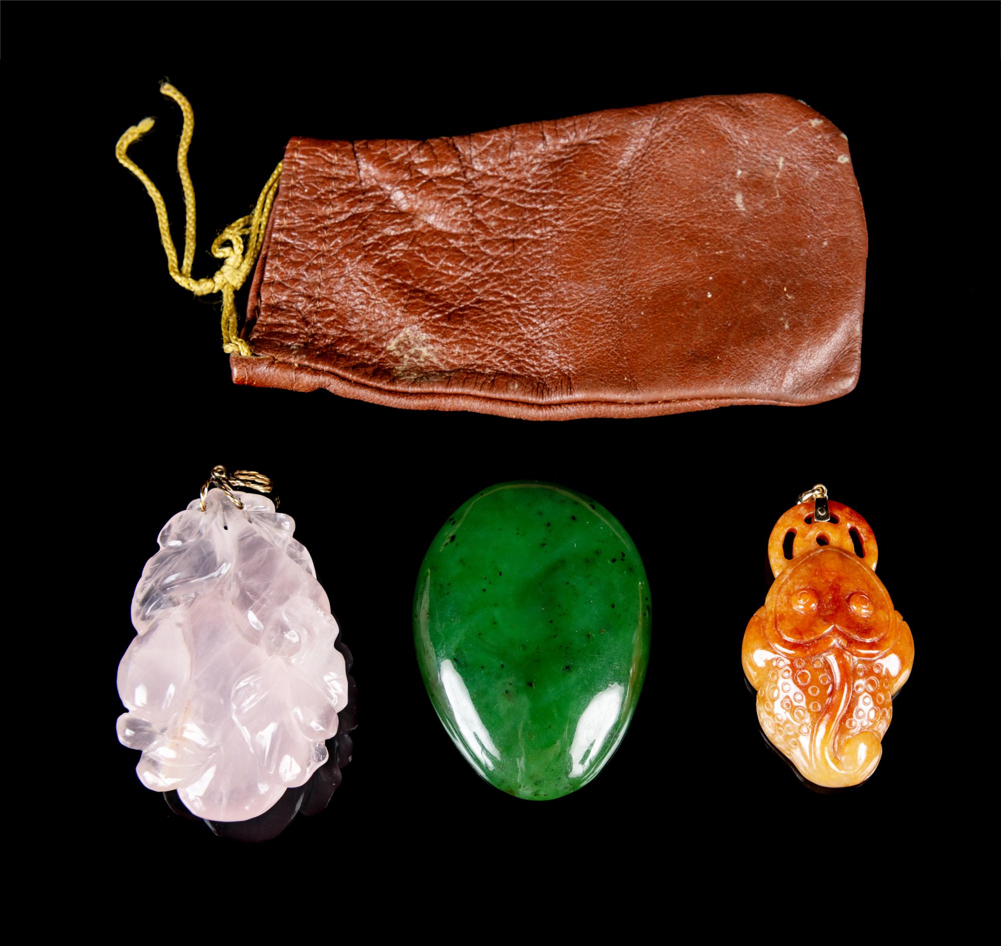Three Chinese Hardstone Pendents