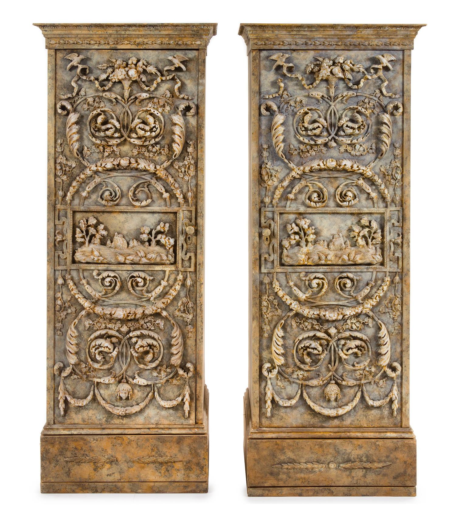 A Pair of Painted Wood and Composition Cabinets Height 72 3/4 x width 28 x depth 19 1/2 inches. — 20TH CENTURY