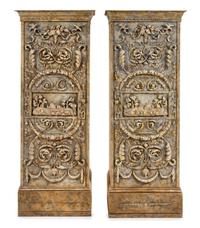 A Pair of Painted Wood and Composition Cabinets Height 72 3/4 x width 28 x depth 19 1/2 inches. — 20TH CENTURY
