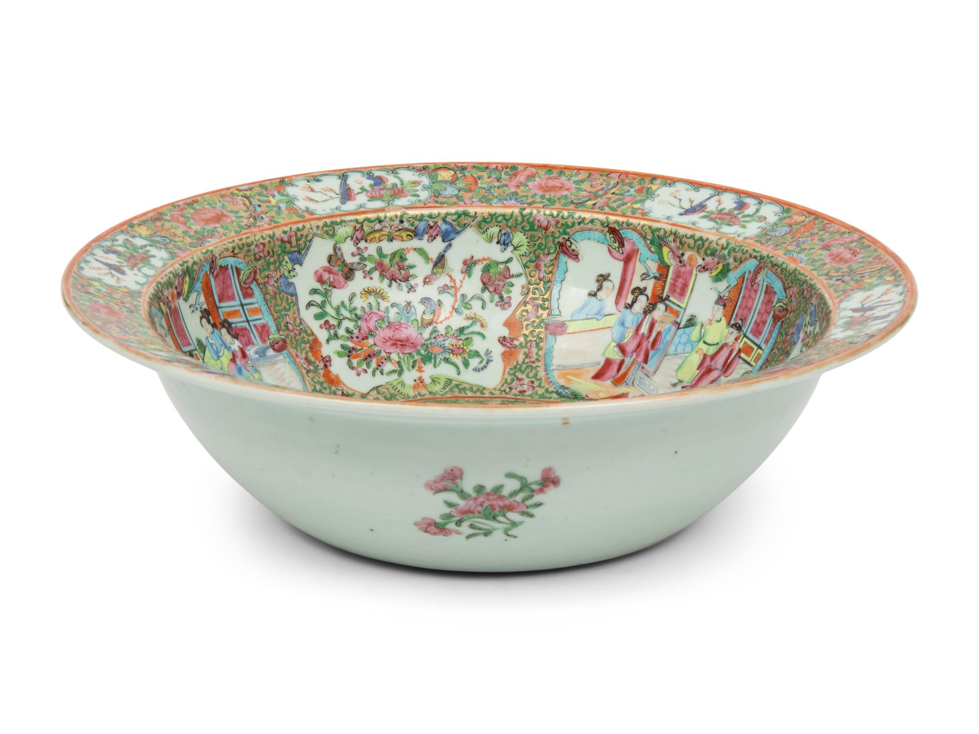 A Chinese Export Rose Medallion Porcelain Punch Bowl