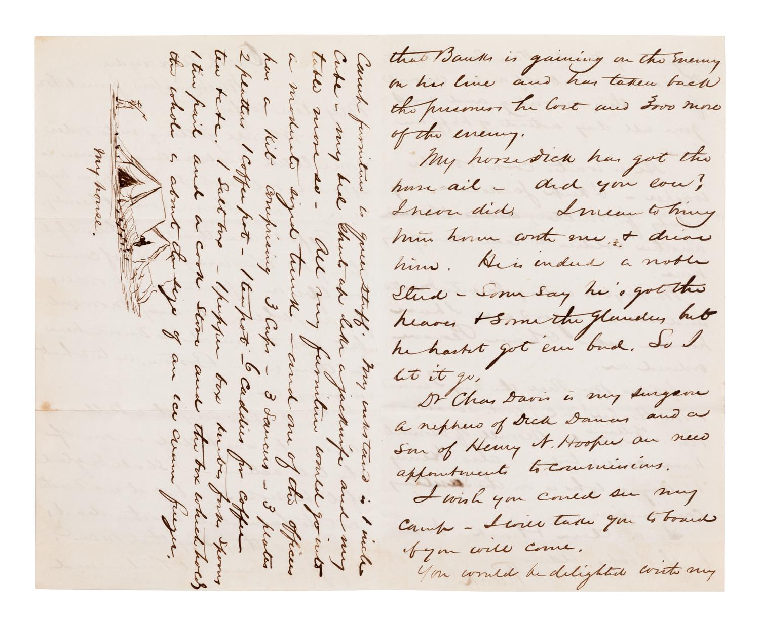 [CIVIL WAR]. Illustrated union officer letter. Autograph letter signed ("Frank"), to "my dear wife." Camp Alexander, Washington, 1 June 1862.