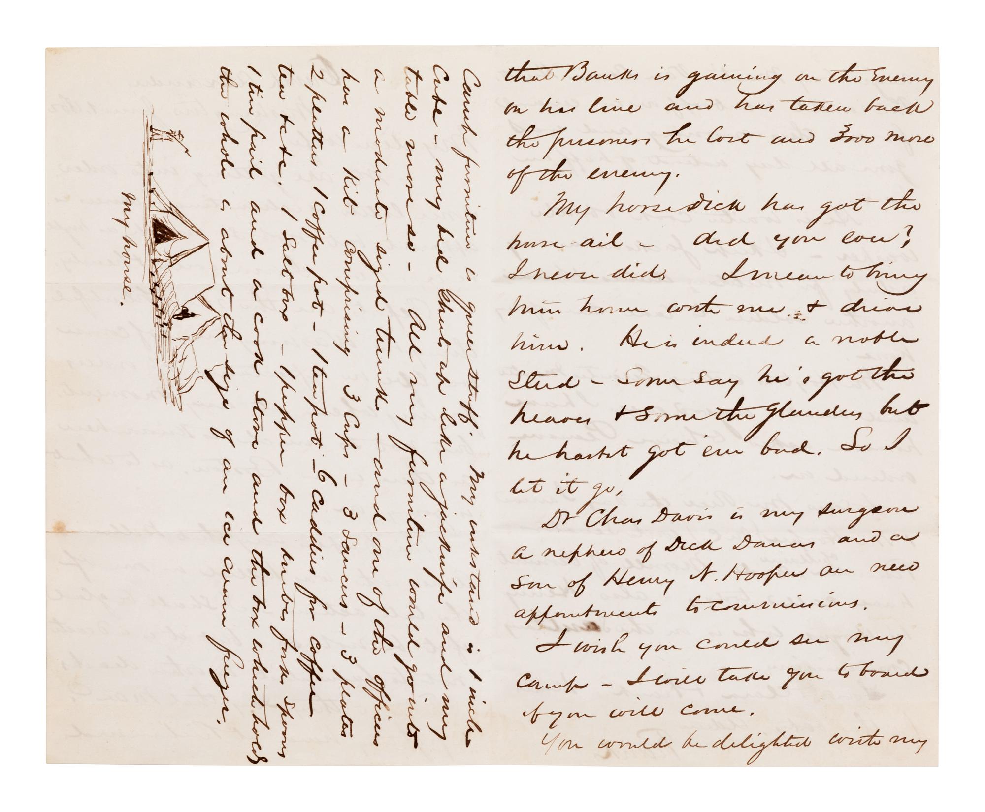 [CIVIL WAR]. Illustrated union officer letter. Autograph letter signed ("Frank"), to "my dear wife." Camp Alexander, Washington, 1 June 1862.