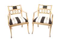 A Pair of Regency Style Painted Armchairs Height 31 1/2 inches.